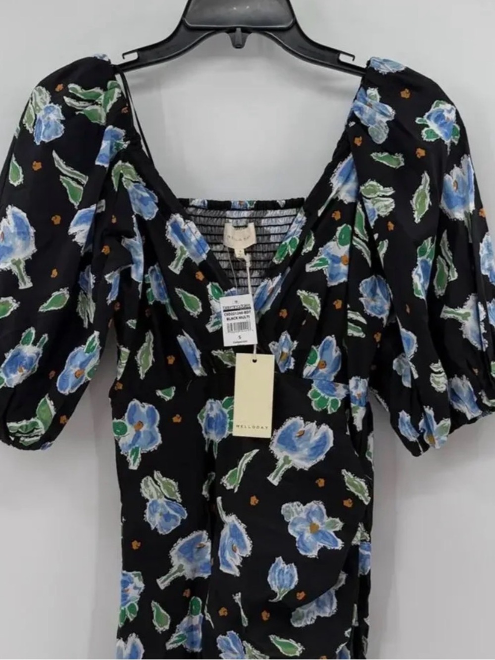 MELLODAY Black Midi Dress with Blue Floral Print - Picture 5 of 7